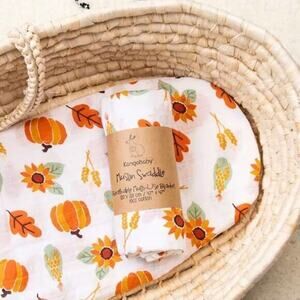 New Harvest leaves cotton muslin swaddle